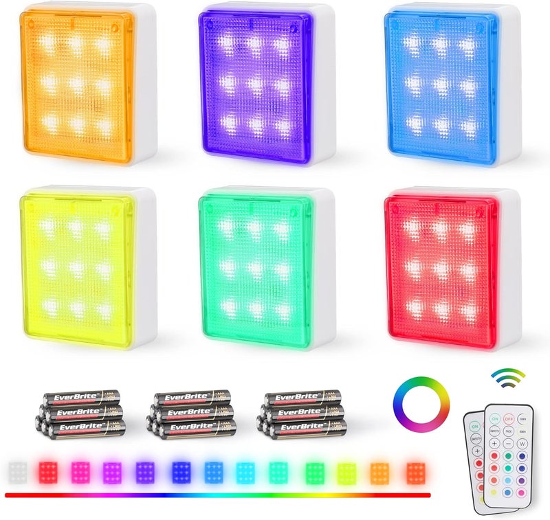 EverBrite Tap Lights, LED Closet Lights Night Lights with Remote Control, Battery Powered RGB Push Lights for Cabinet, Stairway, Party Indoor or Outdoor(6 Pack) - Image 1